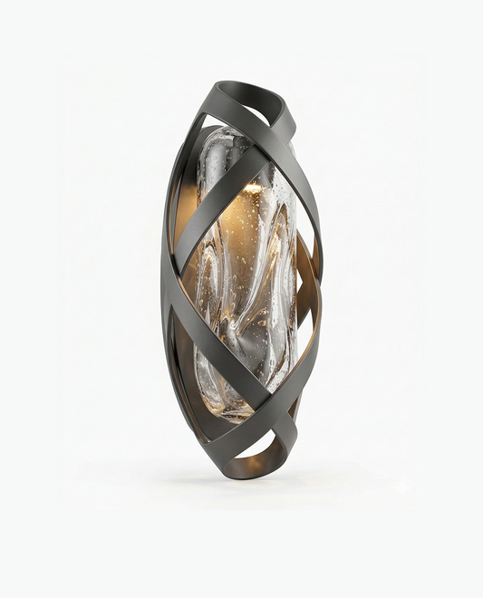 Outdoor Wall Light with Twisted Frame and Textured Glass – Dark Grey