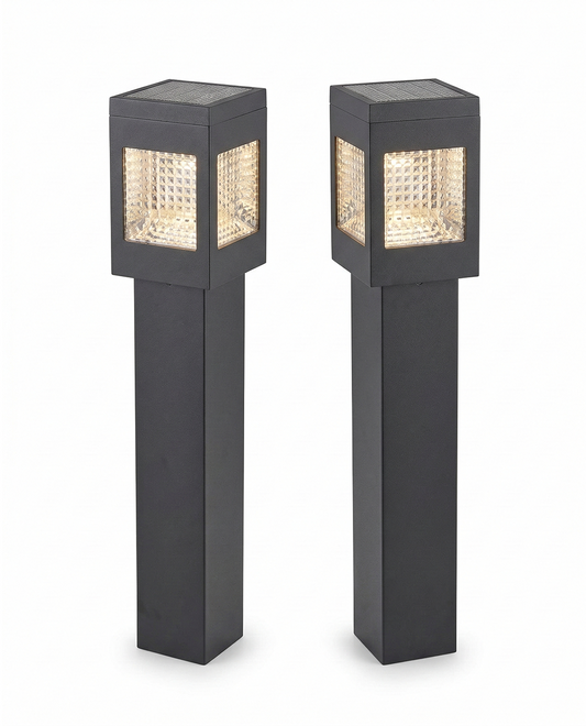 Outdoor Post Light with Textured Glass Panels – Dark Grey