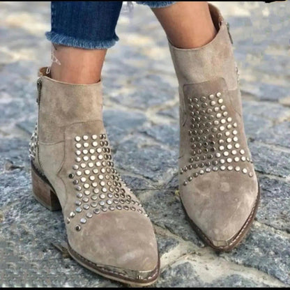 Benedetta - Black Suede Ankle Boots with Studded Design and Block Heel 0