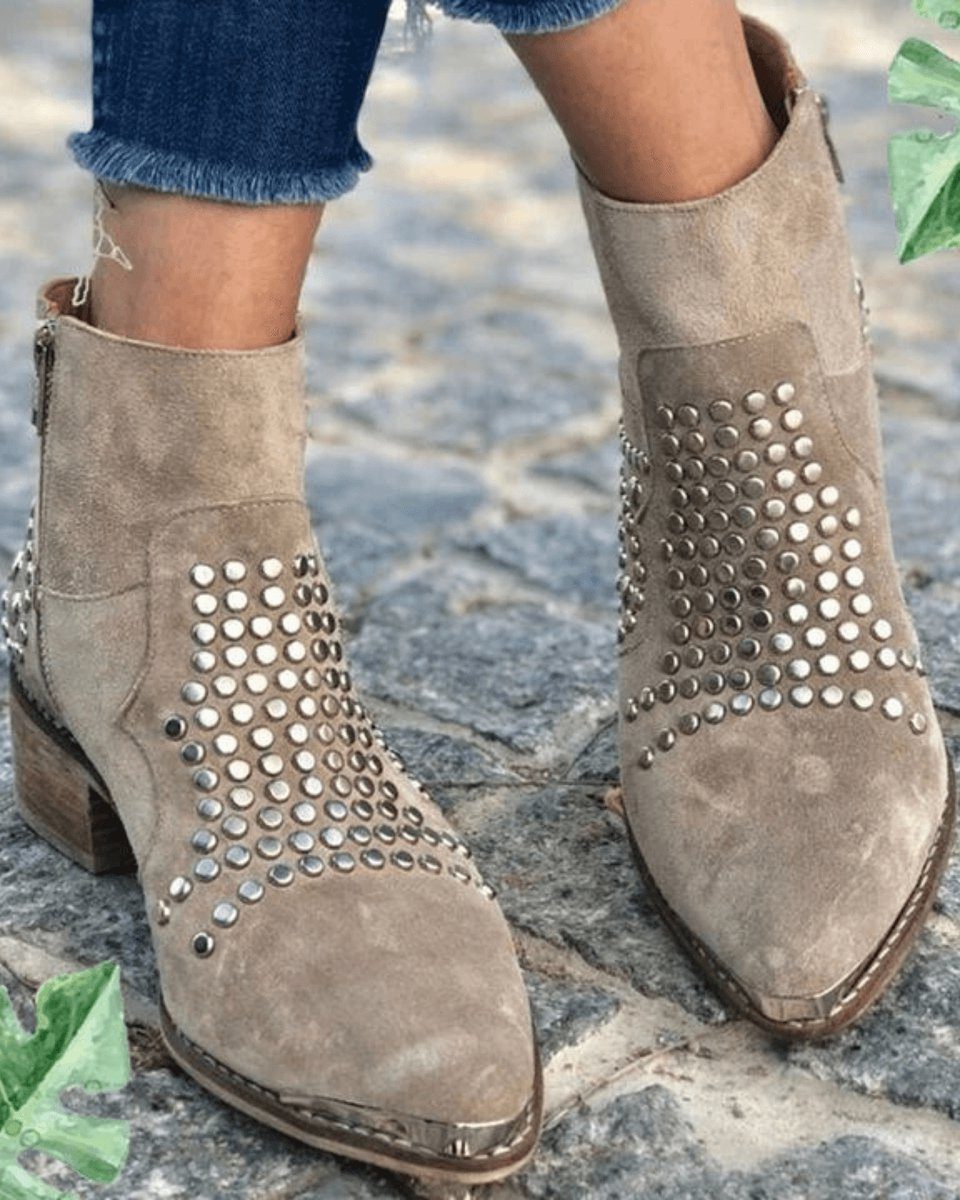 Benedetta - Black Suede Ankle Boots with Studded Design and Block Heel 1