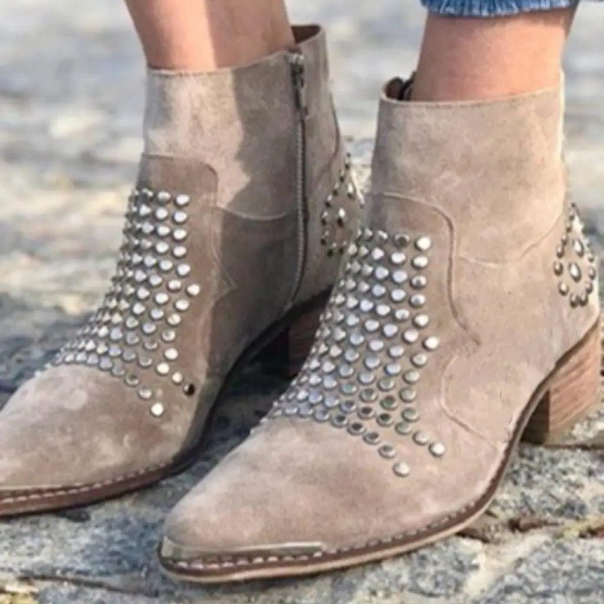 Benedetta - Black Suede Ankle Boots with Studded Design and Block Heel 2