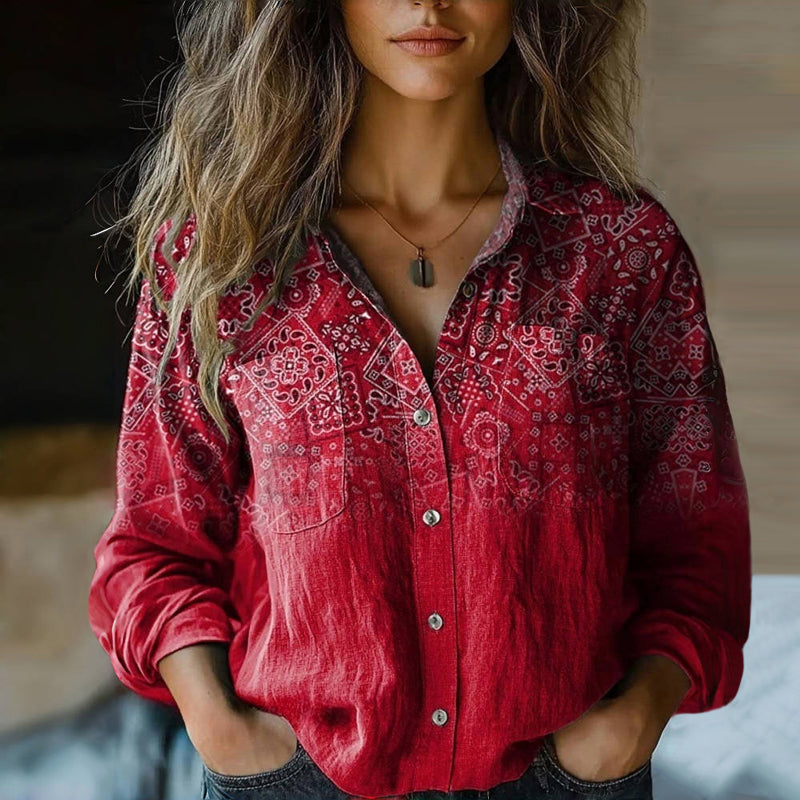 Bohemian Pattern Vintage Blouse — Relaxed Flare Sleeve 0