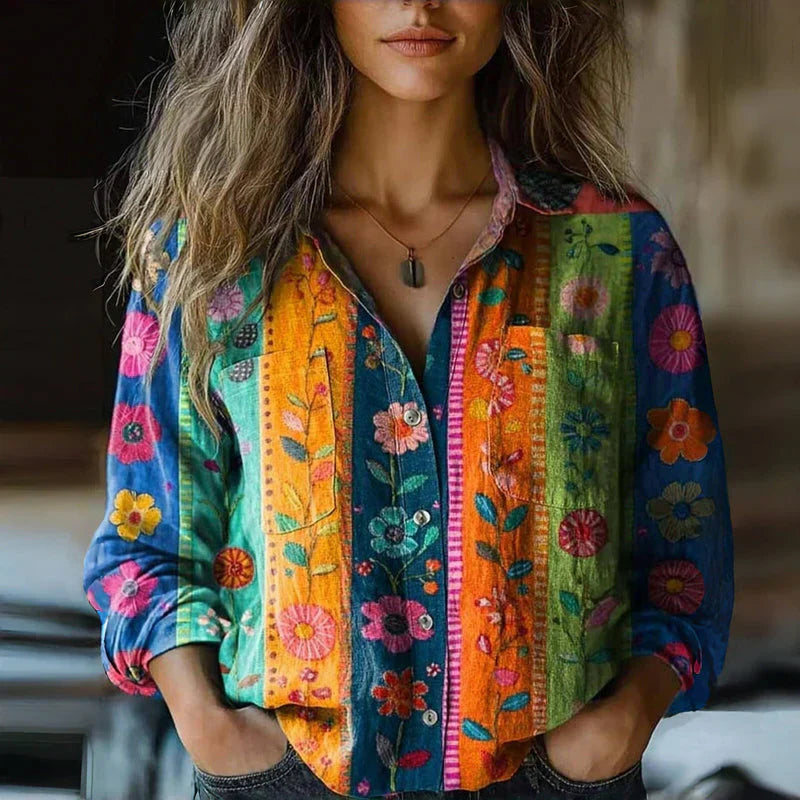 Bohemian Pattern Vintage Blouse — Relaxed Flare Sleeve 4