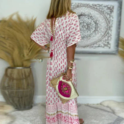 BohoChic - Printed Maxi Dress for Summer with V-Neck and Loose Fit 2