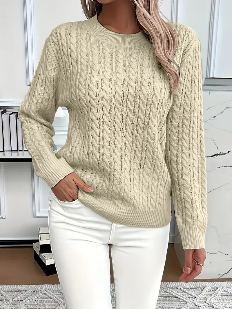 Brenna Cable Knit Sweater - Relaxed Fit Crew Neck for Effortless Style 8