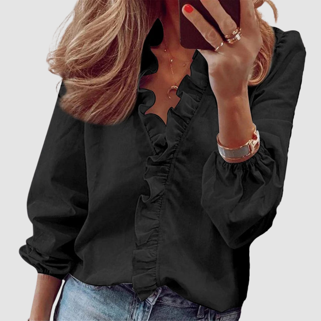 Brielle Floral Ruffle Long Sleeve Blouse - Lightweight Relaxed Fit Top 4