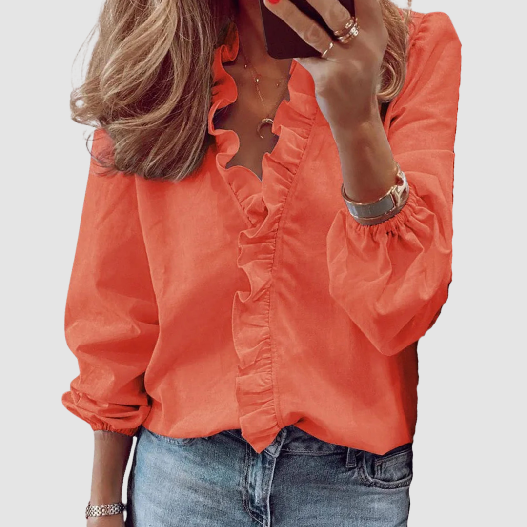 Brielle Floral Ruffle Long Sleeve Blouse - Lightweight Relaxed Fit Top 5