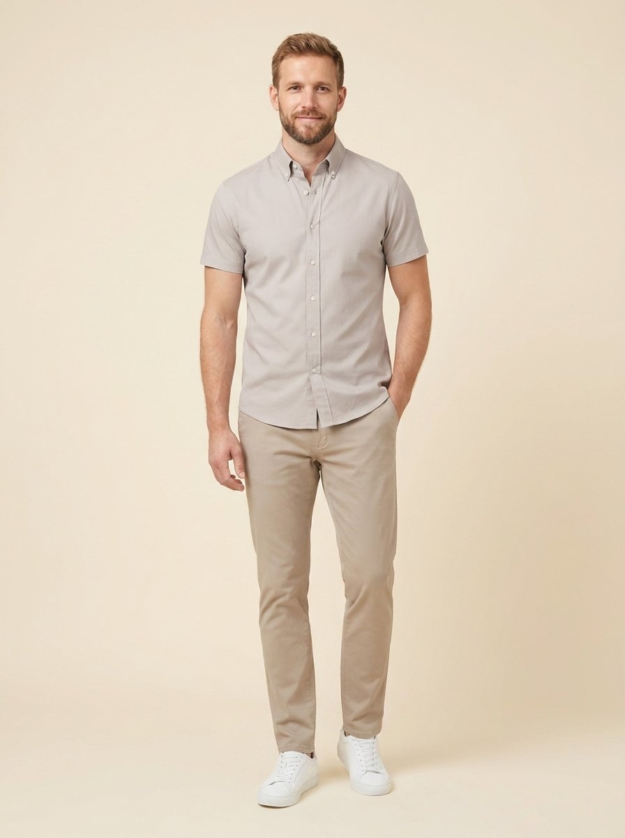 Caden Casual Shirt - 100% Cotton Twill Short Sleeve Button Down Collar 0