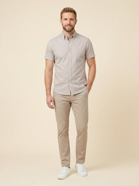 Caden Casual Shirt - 100% Cotton Twill Short Sleeve Button Down Collar 0