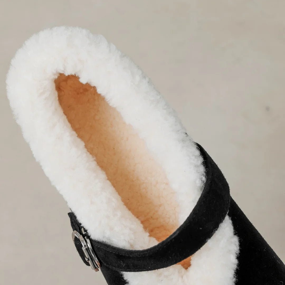 Caledria - Orthopedic Black Loafers with Plush Wool Lining & Adjustable Strap 5