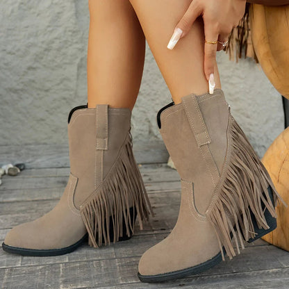 Calista Wide Calf Western Cowboy Boots with Full Fringe & Side Zipper 4