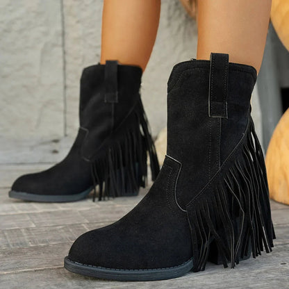 Calista Wide Calf Western Cowboy Boots with Full Fringe & Side Zipper 5