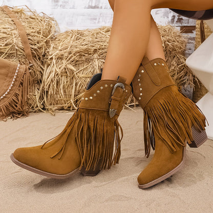 Calla Wide Calf Western Fringe Cowboy Boots with Studded Detail & Comfortable Fit 2