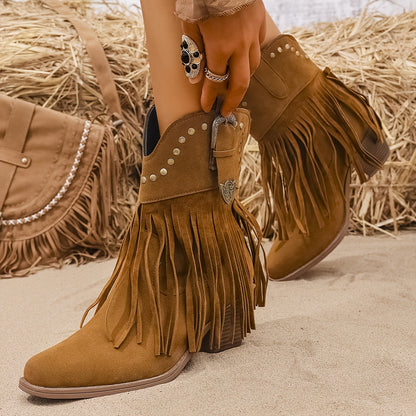 Calla Wide Calf Western Fringe Cowboy Boots with Studded Detail & Comfortable Fit 3