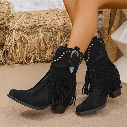 Calla Wide Calf Western Fringe Cowboy Boots with Studded Detail & Comfortable Fit 4