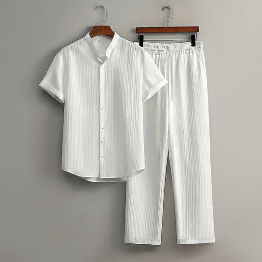 Callum - Textured Loungewear Set with Relaxed Fit Pants and Shirt 0