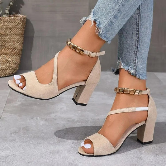 Camille - Elegant Open Toe Ankle Strap Block Heel Sandals for Comfort 0