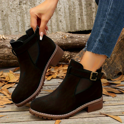 Caoimhe - Black Chelsea Ankle Boots with Buckle Strap and Low Block Heel 2