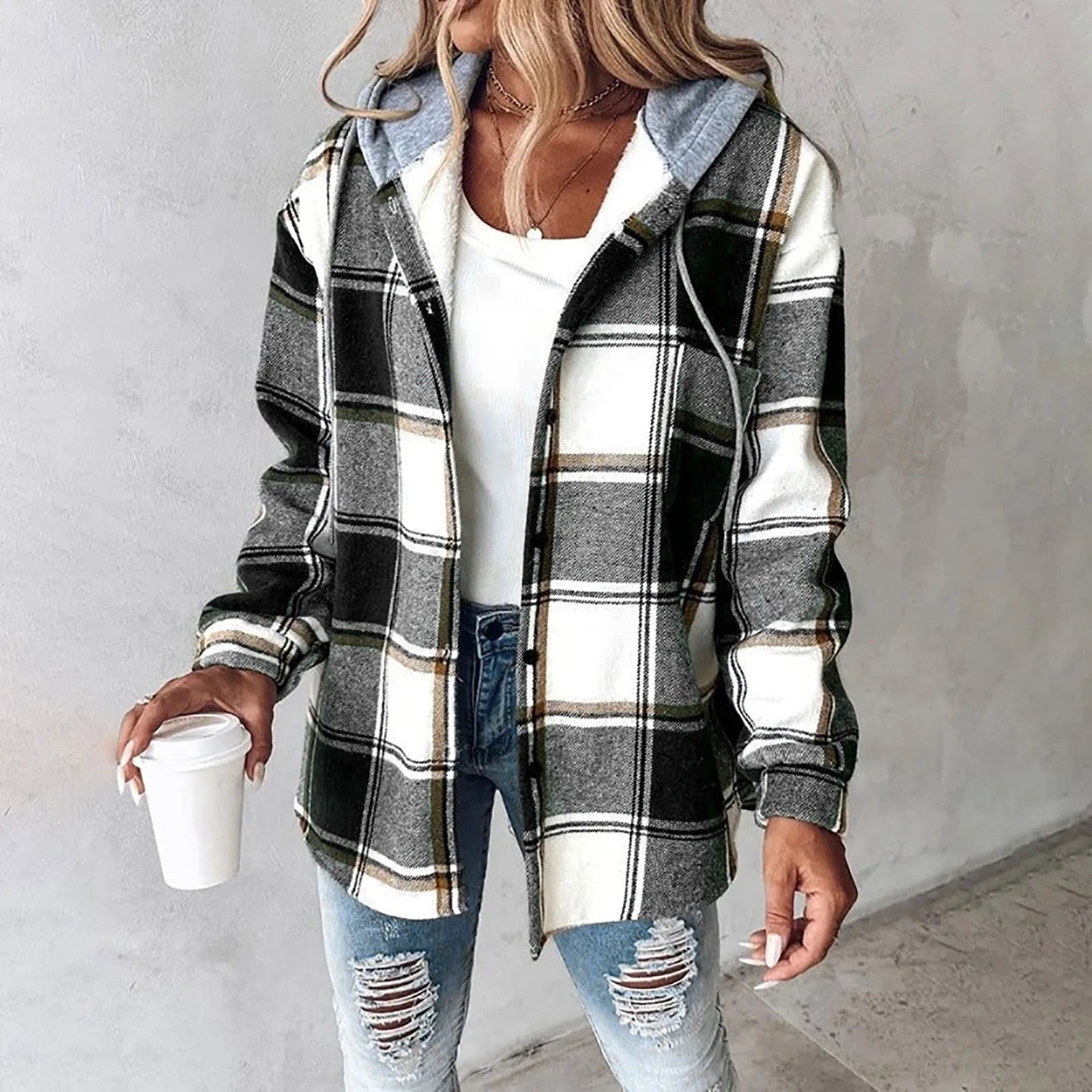 Carmen Checkered Cardigan Sweater with Draped Fit for Cozy Layering 0