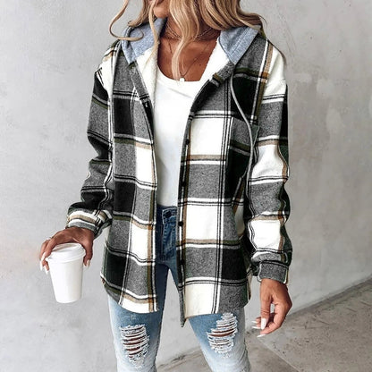 Carmen Checkered Cardigan Sweater with Draped Fit for Cozy Layering 0