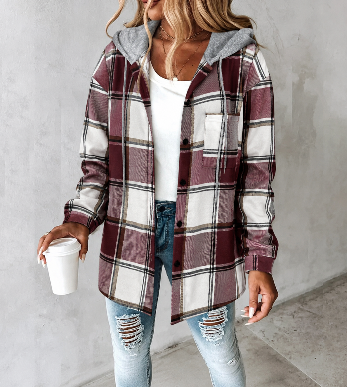 Carmen Checkered Cardigan Sweater with Draped Fit for Cozy Layering 1