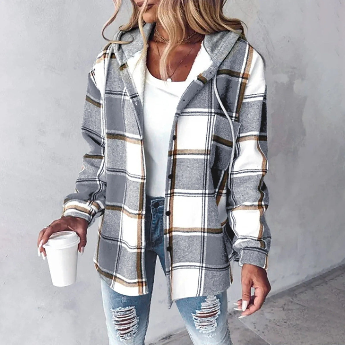 Carmen Checkered Cardigan Sweater with Draped Fit for Cozy Layering 2