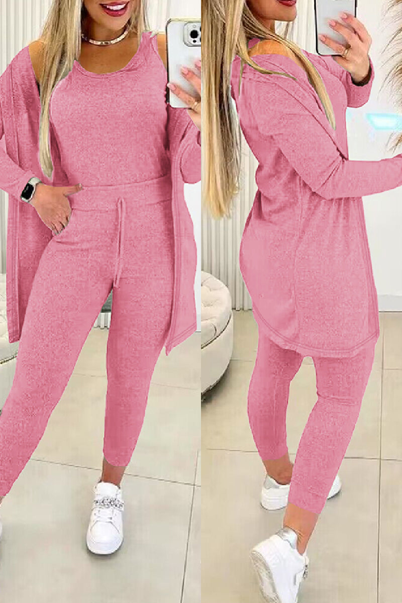 Women's 3-piece lounge set with open cardigan in light pink