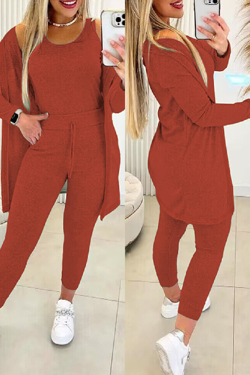 Women's 3-piece lounge set with open cardigan in red