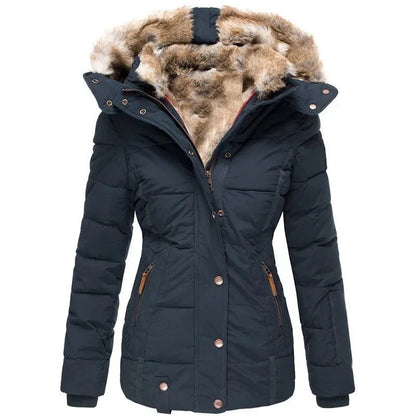 Catharina winter jacket in blue, front view