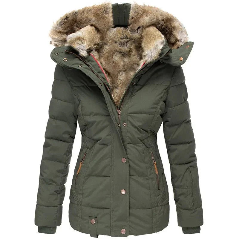 Catharina winter jacket in green, front view