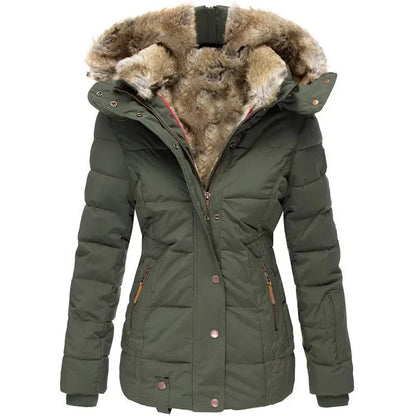 Catharina winter jacket in green, front view