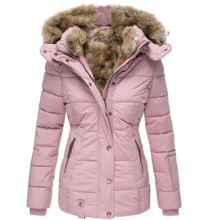 Catharina winter jacket in pink, front view