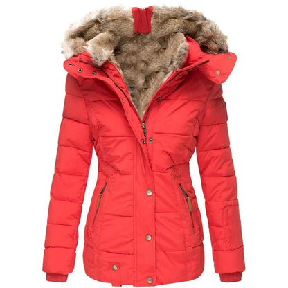 Catharina winter jacket in red, front view