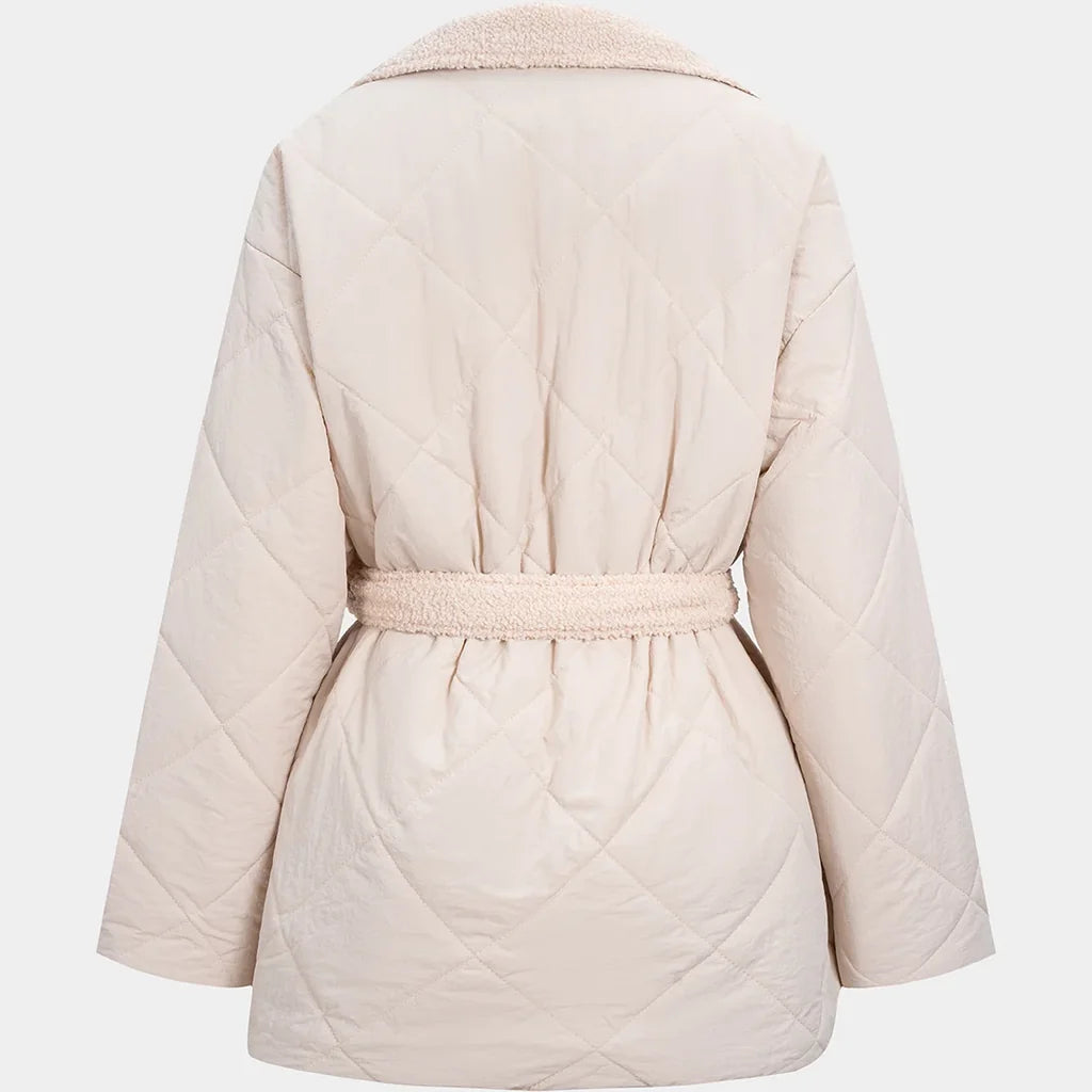Elin puffer jacket in beige, full front view
