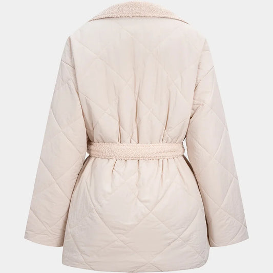 Elin puffer jacket in beige, full front view