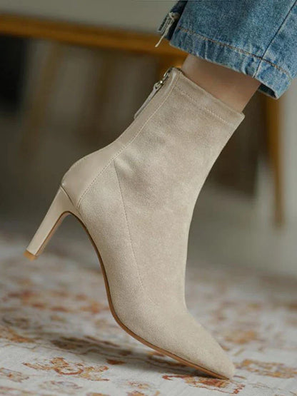 Juno sock boots in apricot, close-up ankle detail