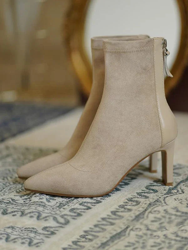 Juno sock boots in apricot, close-up side detail