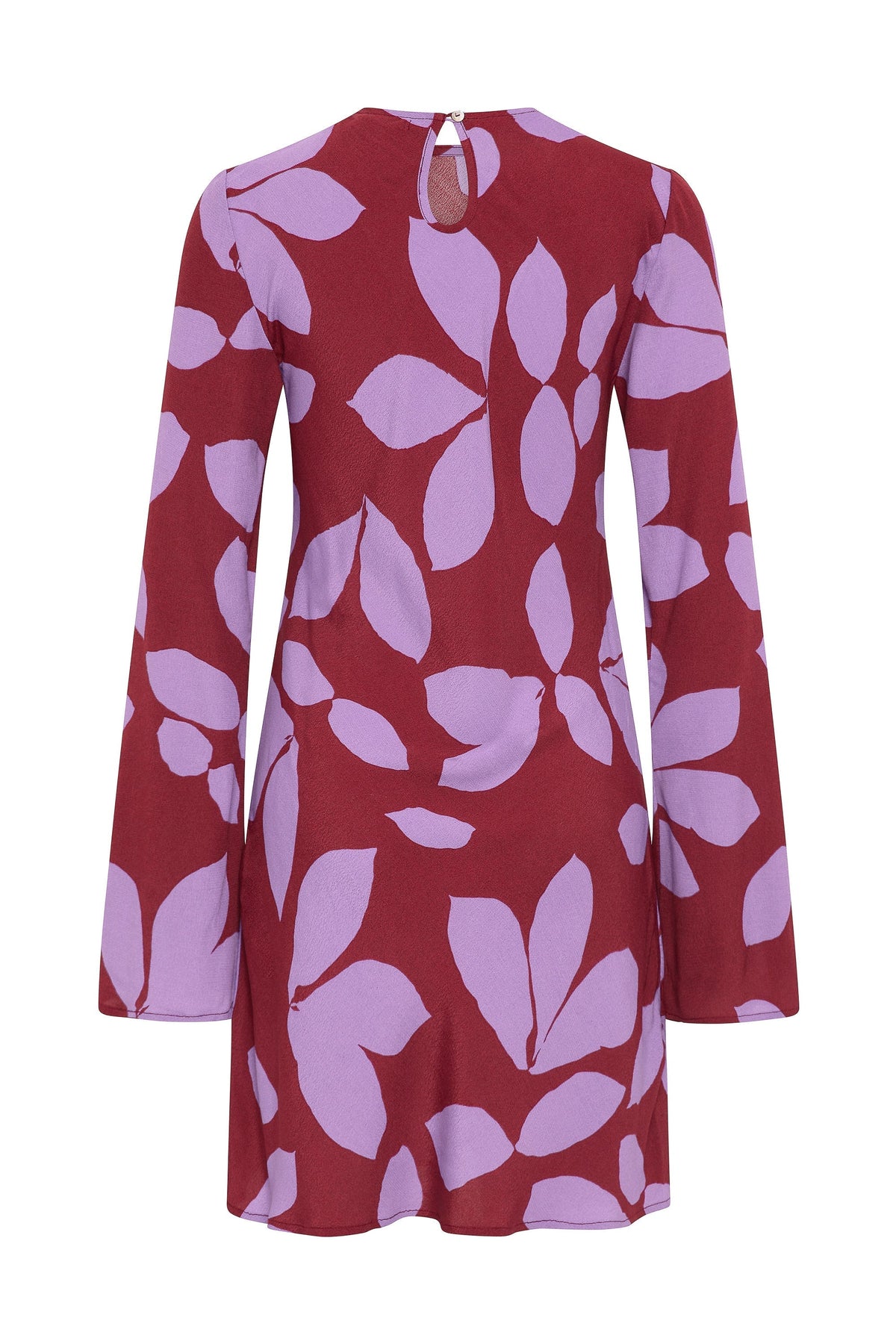 Kora burgundy floral print mini dress, flat back view