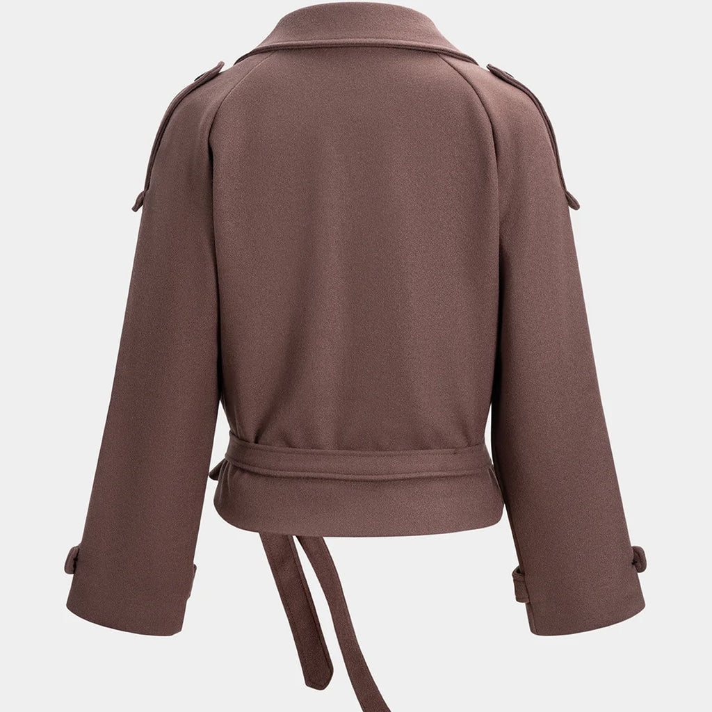 Noor double-breasted coat in brown, full front view