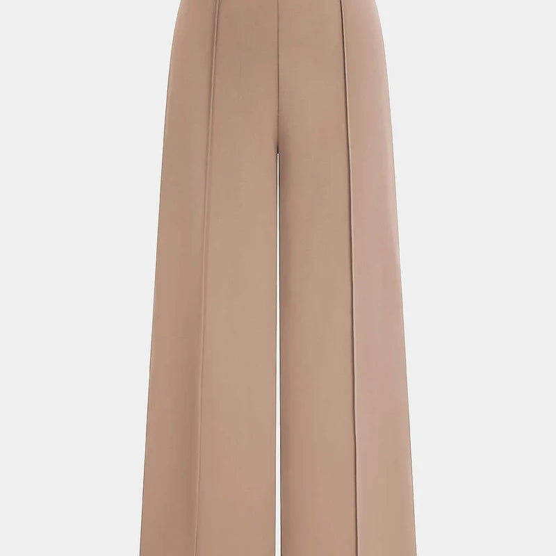 Nova wide-leg pants in beige, full-length front view