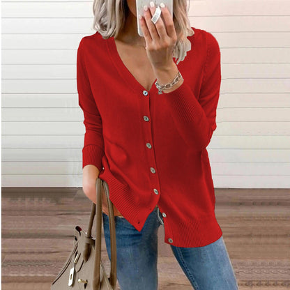 Olivia knit cardigan in red, front view