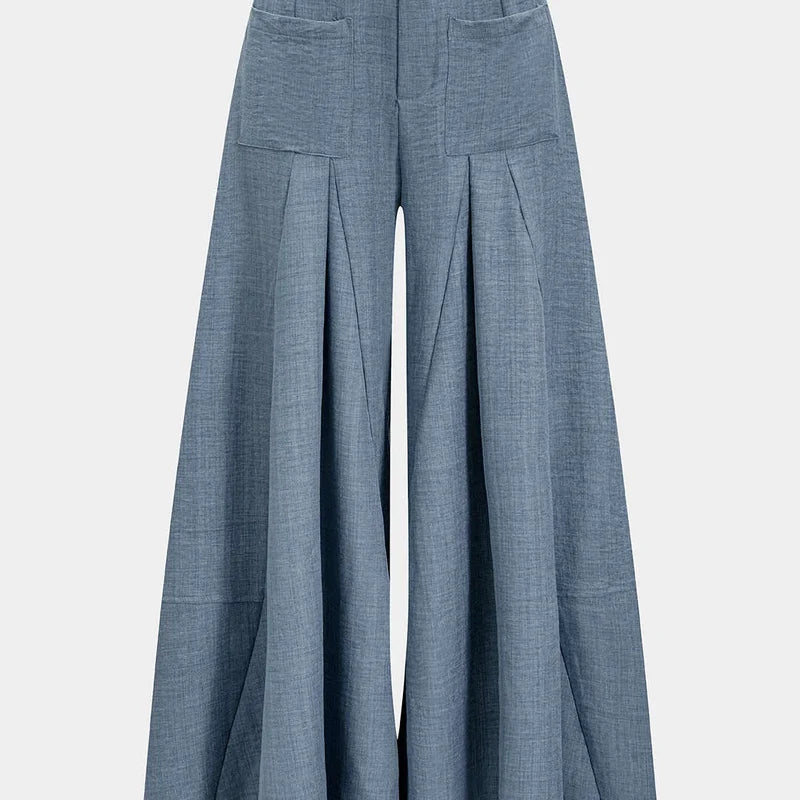 Vera wide leg trousers in powder blue, front view