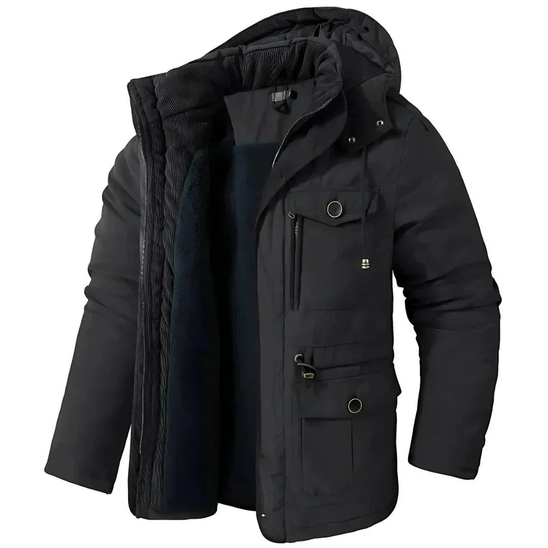ArcticShield men's sherpa lined winter parka in black, front view