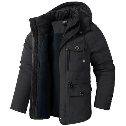 ArcticShield men's sherpa lined winter parka in black, front view