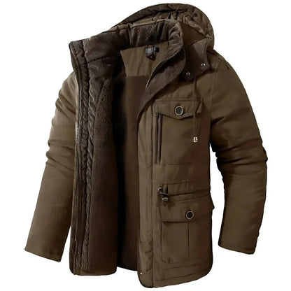 ArcticShield men's sherpa lined winter parka in dark brown, front view