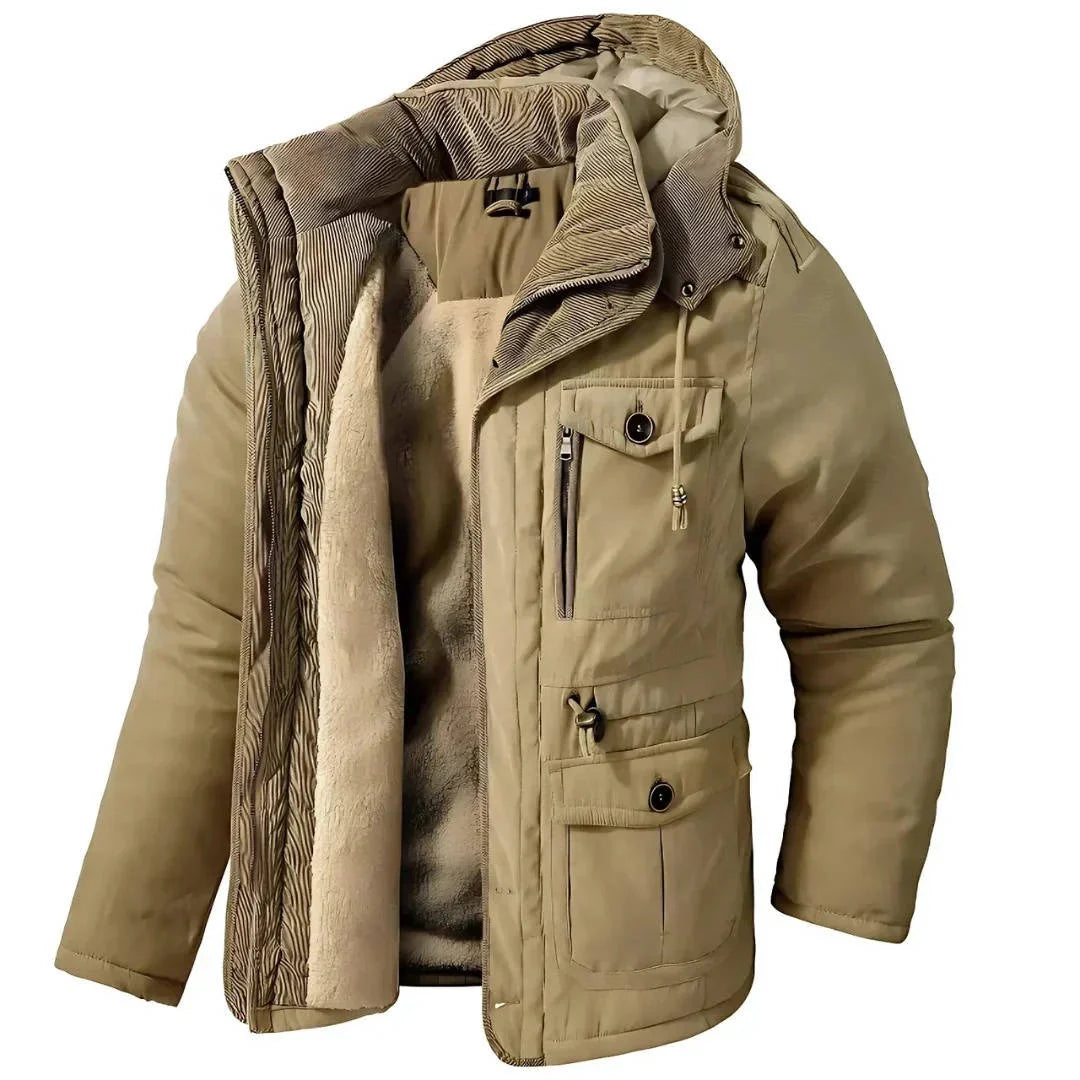ArcticShield men's sherpa lined winter parka in khaki, front view