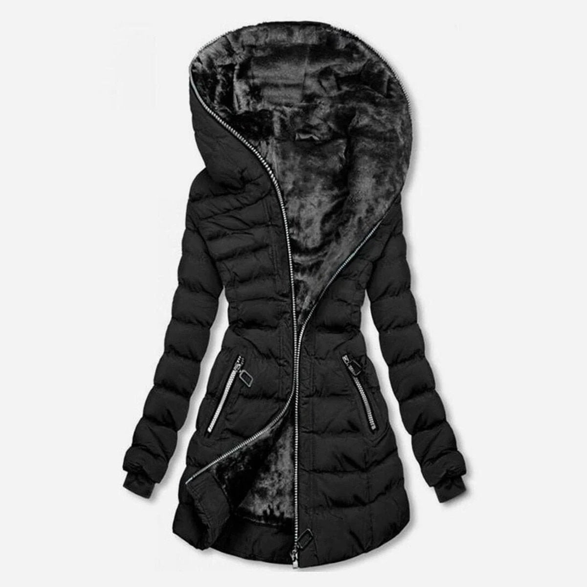 Women's quilted winter coat with asymmetric zip in Black