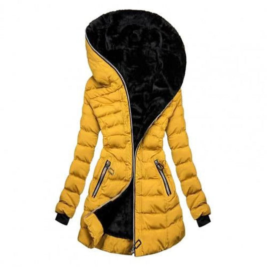 Women's quilted winter coat with asymmetric zip in Yellow