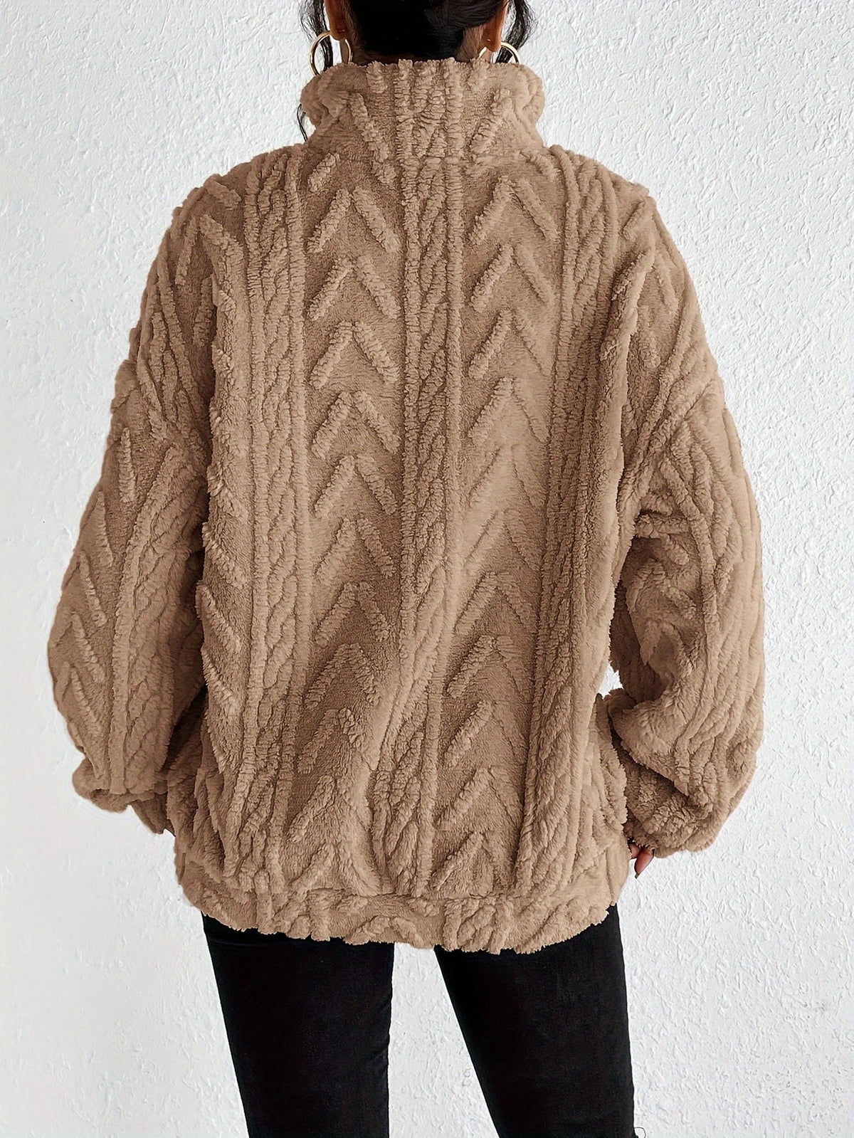 Women's cable-knit zip-neck sweater, additional view