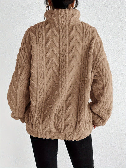 Women's cable-knit zip-neck sweater, additional view
